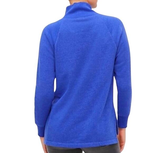 J. Crew Fleece Sweatshirt Size XL Blue Button Mock Neck Pullover Raglan Sleeve - Picture 3 of 11